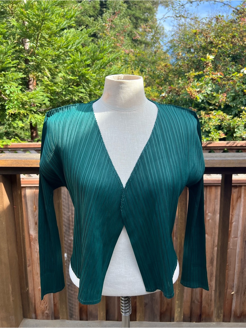 Women's Pleated Open Front Sweater Cardigan - Emerald Green
